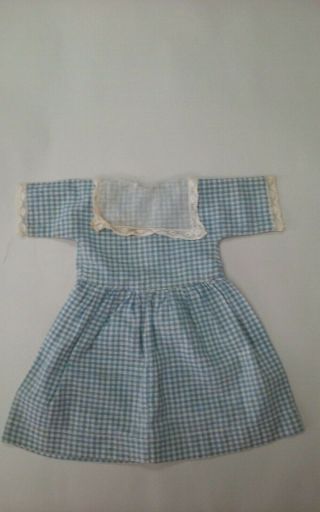 Vintage Handmade Blue And White Gingham Doll Dress