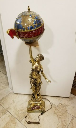 Vintage Schlitz Beer Lady Lamp World Globe Back Bar Light Rare