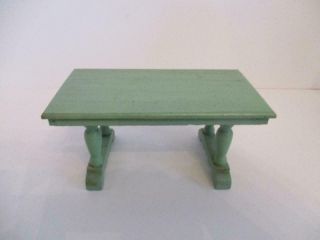 Vintage 1930 ' s Strombecker Dollhouse Green Wooden Dining Room Table & Chairs 3