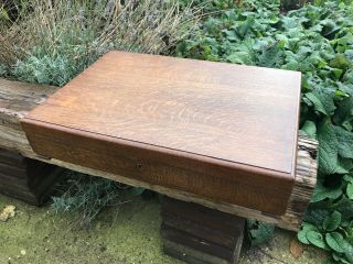 Antique Very Large Oak Box With Decopaged Interior