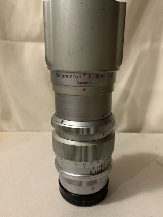 Summicron F=9cm (90mm) 1:2 Ernst Leitz Canada Ltd.  Midland Leica Lens Rare (ex)