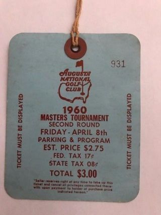 1960 Masters Golf Badge Collectors Item Very Very Rare Ticket Arnold Palmer
