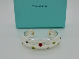 Authentic Tiffany & Co Etoile Sapphire 18k Gold Silver Cuff Bangle Bracelet Rare