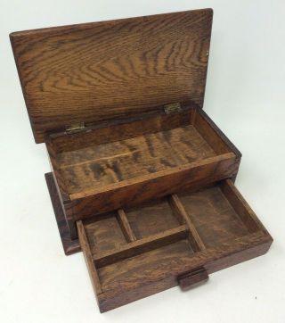 Antique Victorian Arts & Crafts Solid Oak Box 25 X 15 X 9 Cms