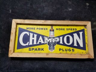 Antique Vintage Champion More Power More Speed Metal Spark Plugs Sign 15 " X 7 "