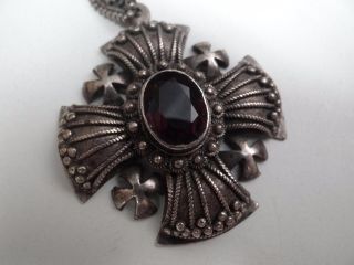 Rare Vintage 935 Sterling Silver Amethyst Jerusalem Cross Necklace
