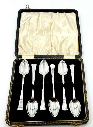 Art Deco Sterling Silver Tea Spoon Set Of Six Sheffield 1938