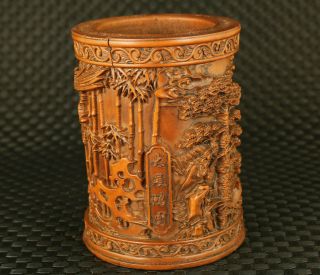 Unique Chinese Old Boxwood Eagle Statue Brush Pot / Vase Noble Decoration Gift