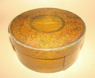Antique Pantry Box Wooden Decorated On Top 6 3/4 " X 2 7/8 " Diameter