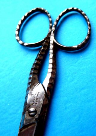 Antique Ridged Design Handles Sewing Scissors By,  Parkins & Gotto.