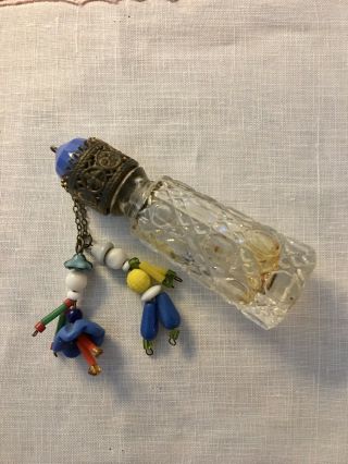 Rare 1920s Irice Czech Mini Perfume Bottle Glass W/dangling Boy & Girl Dancers