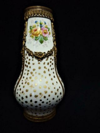 Antique Sevres Porcelain Paris France Hand Painted & Gilded Ormolu Vase 1870 