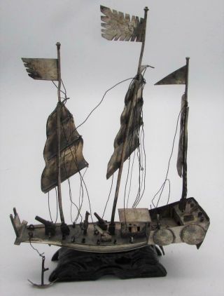Antique Chinese Silver / Silver Metal War Junk Boat/ Sailing Boat Cica 1900
