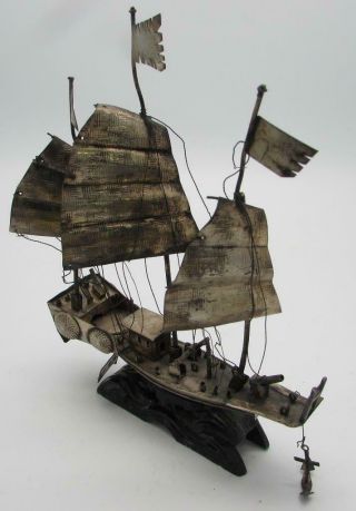Antique Chinese Silver / Silver Metal War Junk Boat/ Sailing Boat Cica 1900 2