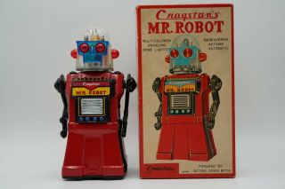 Rare Vintage Japan Robot Cragstan Yonezawa Mr.  Robot Skirted Tin Toy W/box C1960