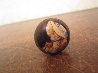 An Unusual Victorian Or Edwardian Pictorial Brass And Ceramic Cabinet Knob