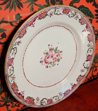 Perfect Great Chinese 18th C.  Famille Rose Porcelain Plate - Western Pattern