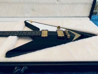 Rare Gibson Reverse Flying - V Electric Guitar 2007 Ebony w Gold,  Gorgeous 2