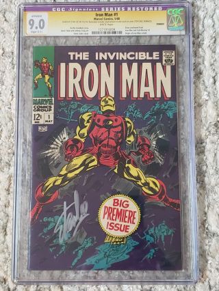 Iron Man 1 Cgc 9.  0 Ss Restored Stan Lee Signature Rare White Pages