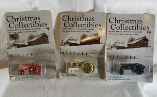 3 Christmas Antique Tractor Ornaments 1/64 Scale Models From 1930s (in Packages)