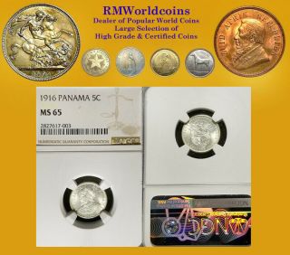Panama 1916 5 Centesimos,  Rare Keydate,  Low Mintage 100,  000,  Ngc 65 Pq,  Beauty