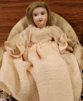 Antique Rare French Miniature 4 " Bisque Sfbj Doll For Dollhouse In Smallest Size