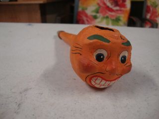 Vintage Paper Mache Halloween Jack - O - Lantern Blow Pipe - Rare And Cool
