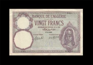 17.  2.  1942 French Algeria 20 Francs Africa Rare ( (ef))