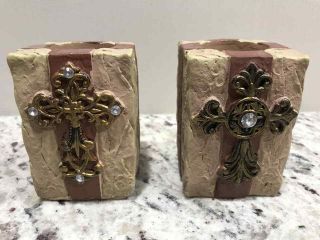 Vintage Peace And Hope Votive Candle Holders W Intricate Different Cross On Each