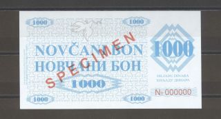 Bosnia 1000 Dinara 1992 P 8s Unc - Specimen - 000000 Serial - Rare