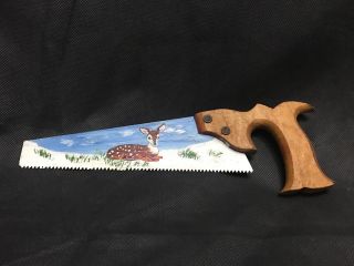 Deer In Snow Old Saw - Antique Vintage Wood Handle Old Home Decor,  Made In Germany