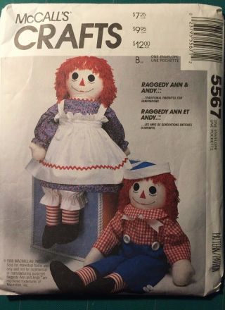Mccalls Crafts 5567 Raggedy Ann & Andy Doll Pattern Large Size 36 " Tall