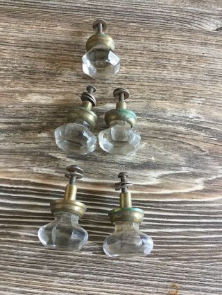 5 Antique Glass Cabinet Knobs Brass