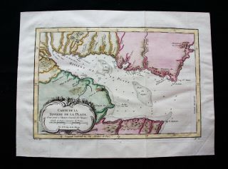 1754 Bellin: Orig.  Map South America,  La Plata,  Argentina,  Buenos Aires,  Uruguay
