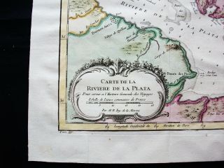 1754 BELLIN: orig.  map SOUTH AMERICA,  LA PLATA,  ARGENTINA,  BUENOS AIRES,  URUGUAY 3