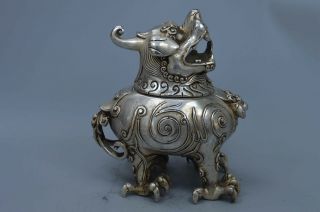 Collectable Handwork Miao Silver Carve God Beast Exorcism Old Lucky Decor Statue