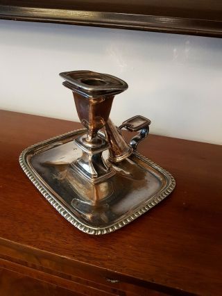 Antique Silver Plate On Copper Chamberstick With Snuffer Candlestick