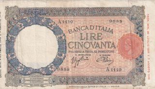 Italy 50 Lire 1943 Wwii Rare (b563)