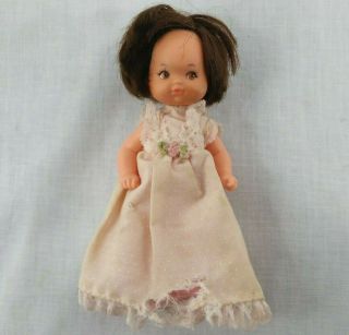 Vintage Mattel Baby Rosebud Doll Pink Heather Rose Dress Brunette 70s 1976