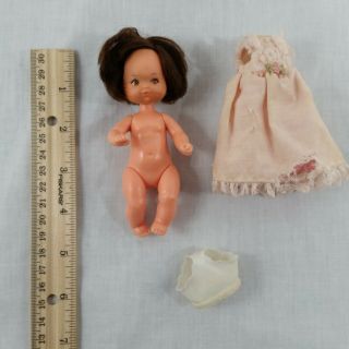 Vintage Mattel Baby Rosebud Doll Pink Heather Rose Dress Brunette 70s 1976 2