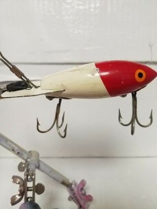 Red And White Wooden Bomber Antique Vintage Lure 4 Inch