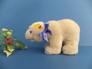 Vintage Steiff Lommy Polar Bear,  Gold Ear Button 047152 German White Xmas Toy