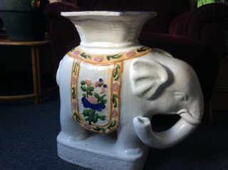 Vintage Rare Ceramic Elephant Garden Stool,  Plant Stand,  Side Table