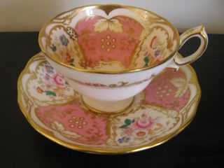 Hammersley Pink Panel Floral Pedestal Tea Cup And Saucer