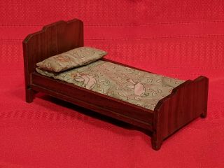 Vintage Strombecker Playthings Wooden Dollhouse Furniture Bed Walnut Wood