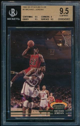Bgs 9.  5 Michael Jordan 1992 - 93 Topps Stadium Club 1 Chicago Bulls Gem Rare