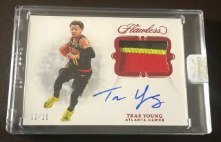 2018 - 19 Flawless Rare Trae Young Rookie Game Worn Patch Auto Card 12/15 Hawks