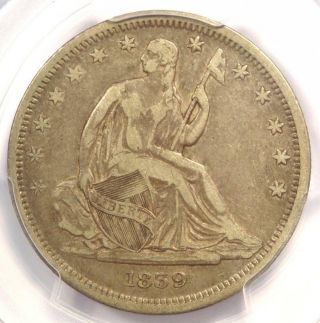 1839 No Drapery Seated Liberty Half Dollar 50c Coin - Pcgs Vf30 - Rare Variety