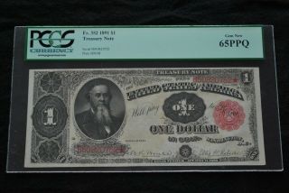Fr 352 1891 $1 Treasury Note Gem 65 Ppq Red Seal Rare Us Currency