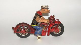 Rare Hubley Popeye Cast Iron Large Sized Motorcycle (dakotapaul)